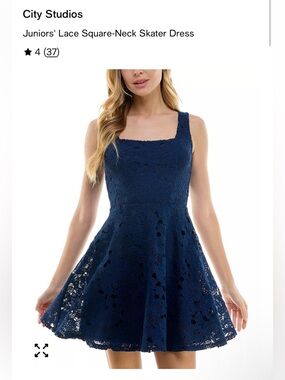 City Studios Navy Lace Square-Neck Skater Dress with Floral Overlay